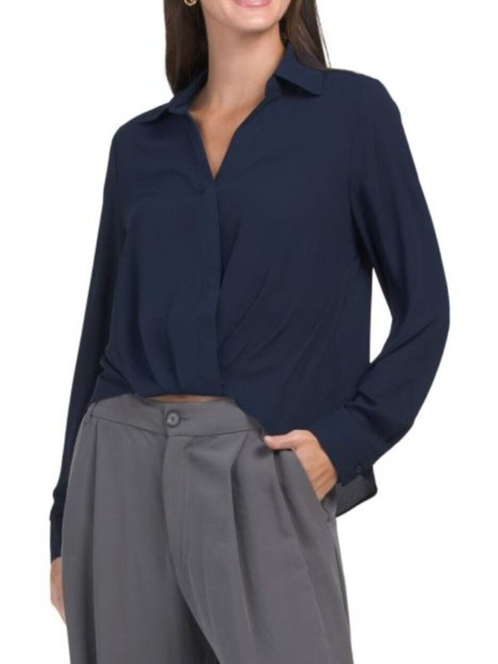 GEMMA+ JANE Crossover Long Sleeve Hi-lo Blouse